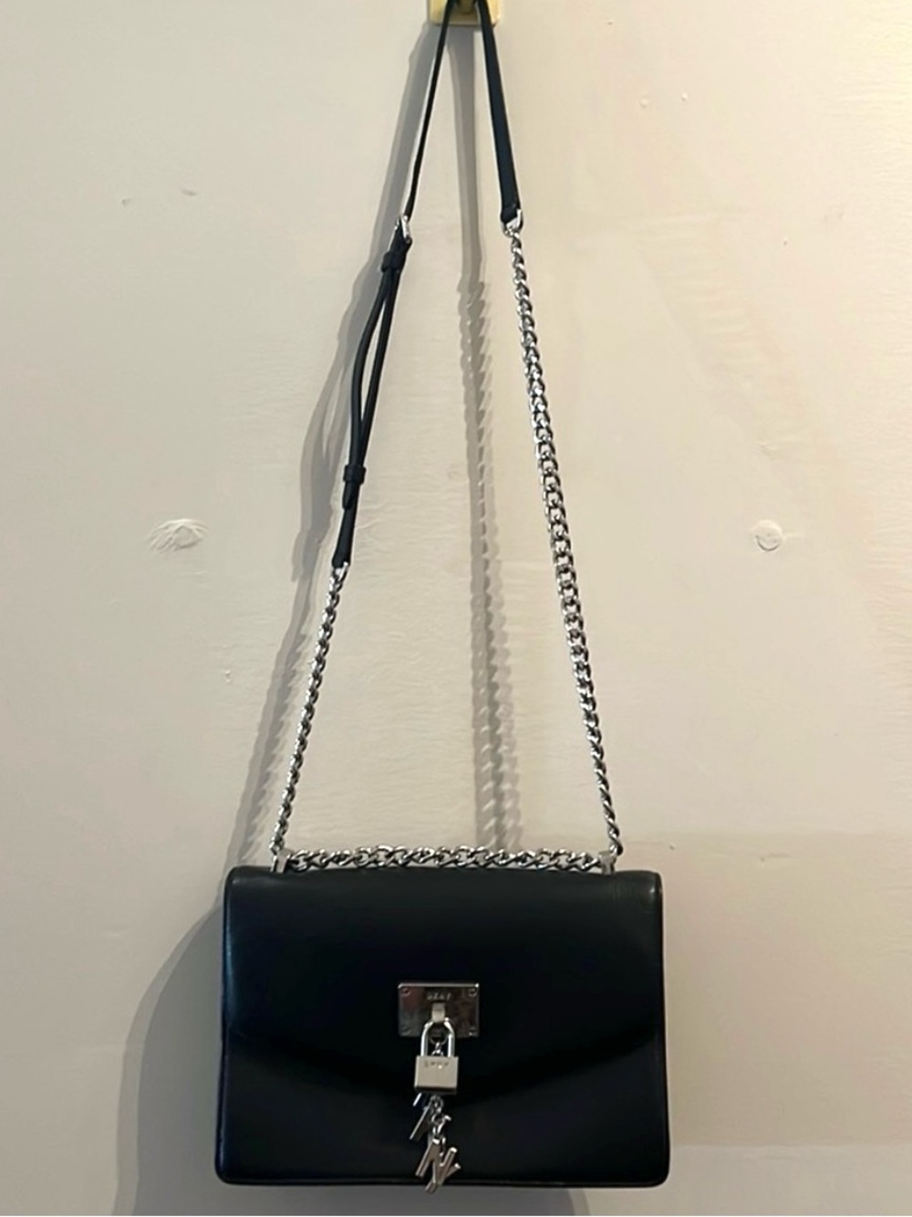 DKNY Elissa Black Silver Charms 90s Y2K Rocker Chc Crossbody Bag